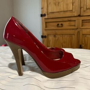 Elegant Red Peep-Toe Heels